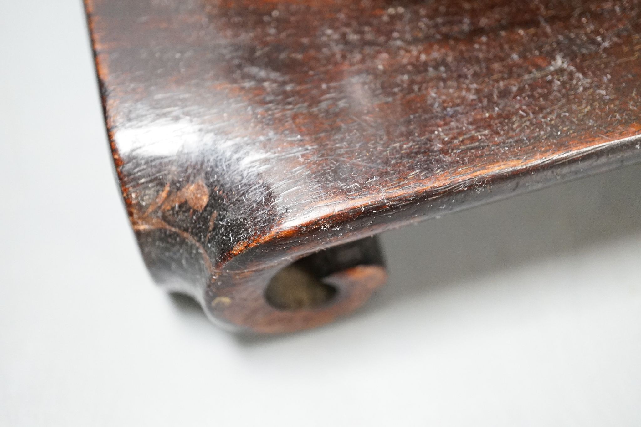 Two Chinese hardwood low stands and two similar plate stands, largest 36cm